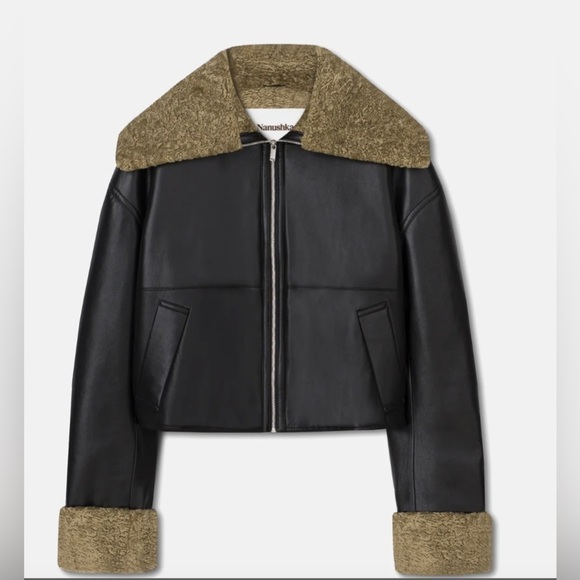 Nanushka Verona faux shearling black khaki jacket NWT - Picture 1 of 14